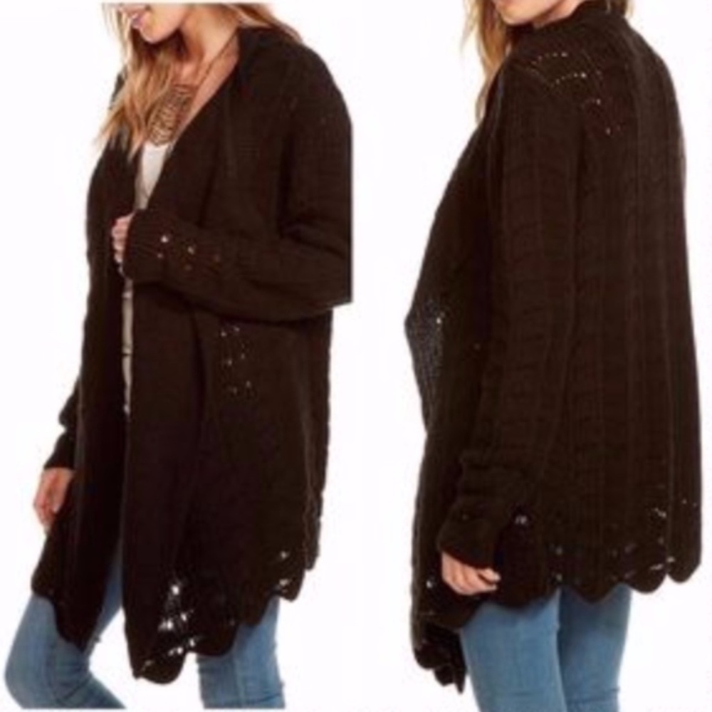 NEW CHASER Crochet Open Front Draped Cardigan